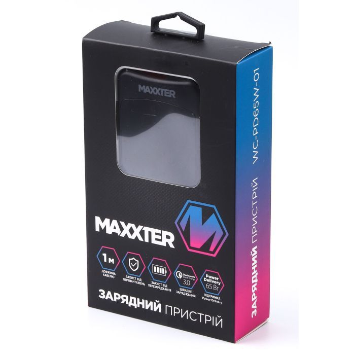Зарядний пристрій Maxxter 1USB-A + 2USB-C (PD 65W+PD 18W + QC 3.0) (WC-PD65W-01) зображення 5