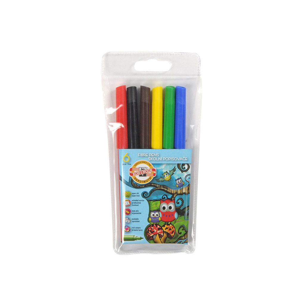 Фломастеры Koh-i-Noor Совенки, 6 цветов, полиэтиленовая упаковка (1012ET/6)