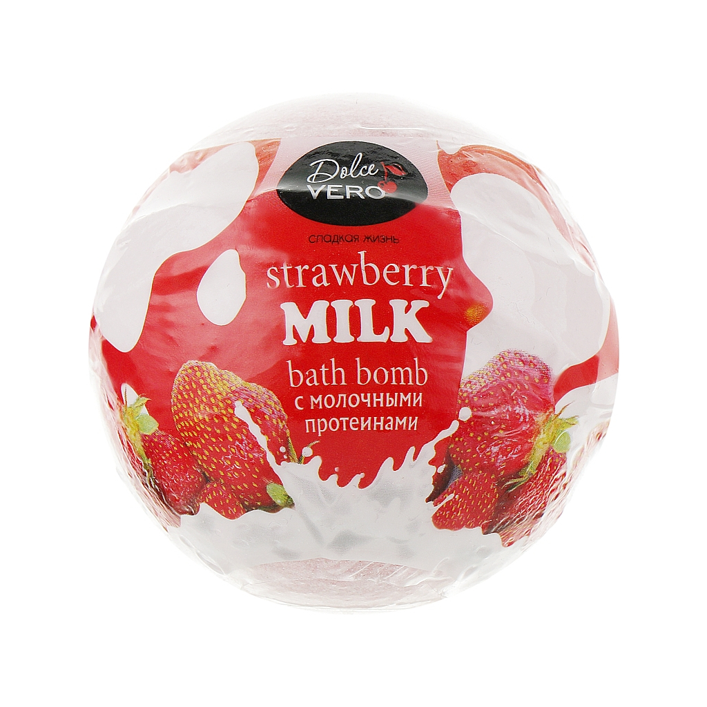 Бомбочка для ванны Dolce Vero Strawberry с протеинами молока красная 75 г (4820091146403)