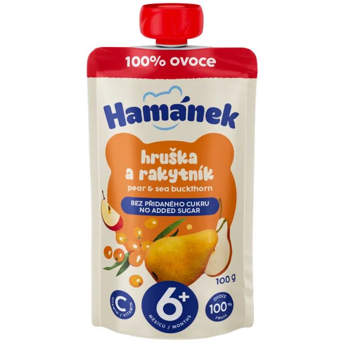 Детское пюре Hamanek Pouch Яблоко с грушей и облепихой, 100 г (8595139797195)