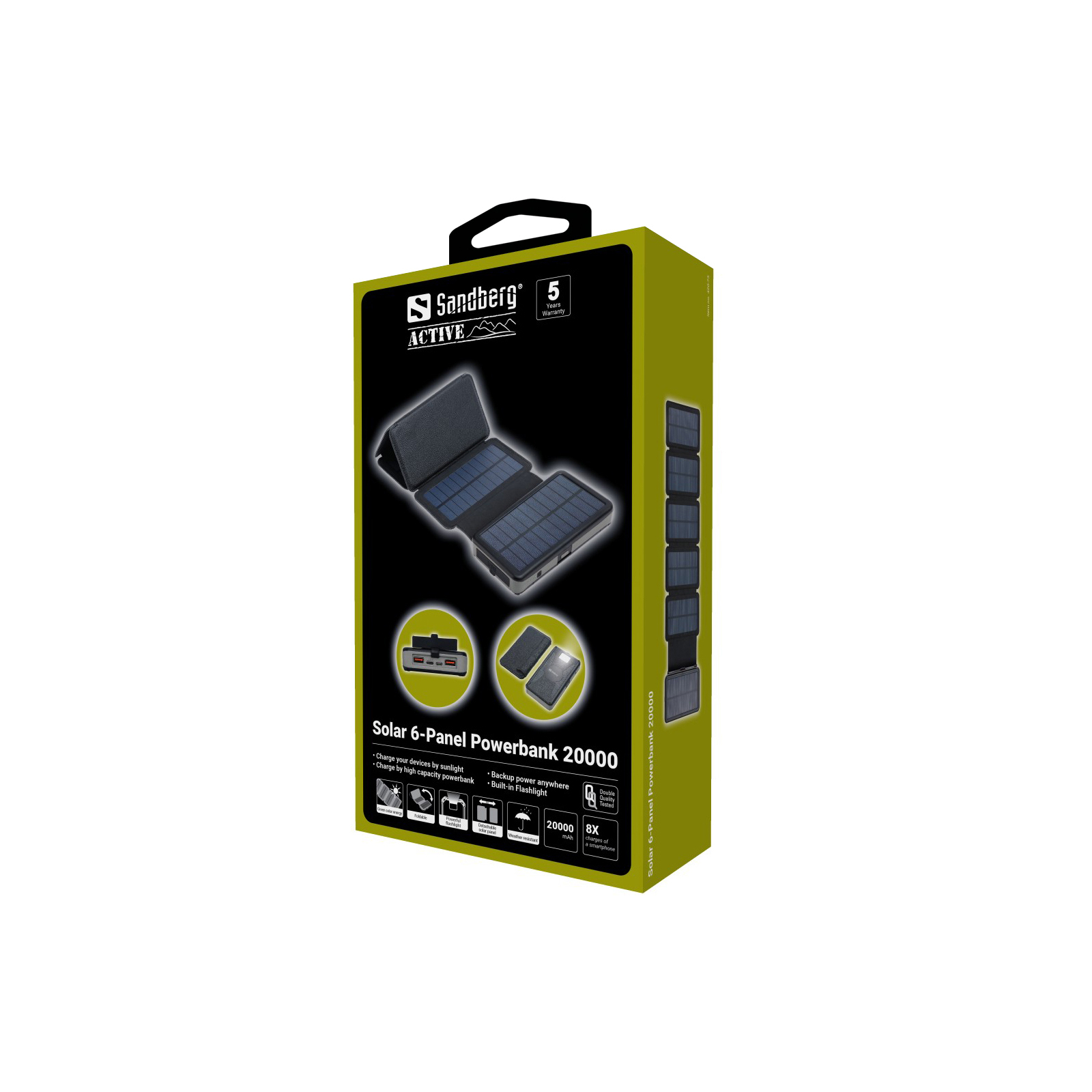 Батарея универсальная Sandberg 20000mAh, Solar 6-Panel/7.5W, USB-C output(20W), USB-A*2/(18W Max) (420-73) изображение 5