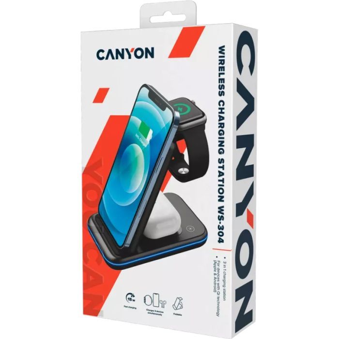 Зарядное устройство Canyon WS- 304 Foldable 3in1 Wireless charger (CNS-WCS304B) изображение 7