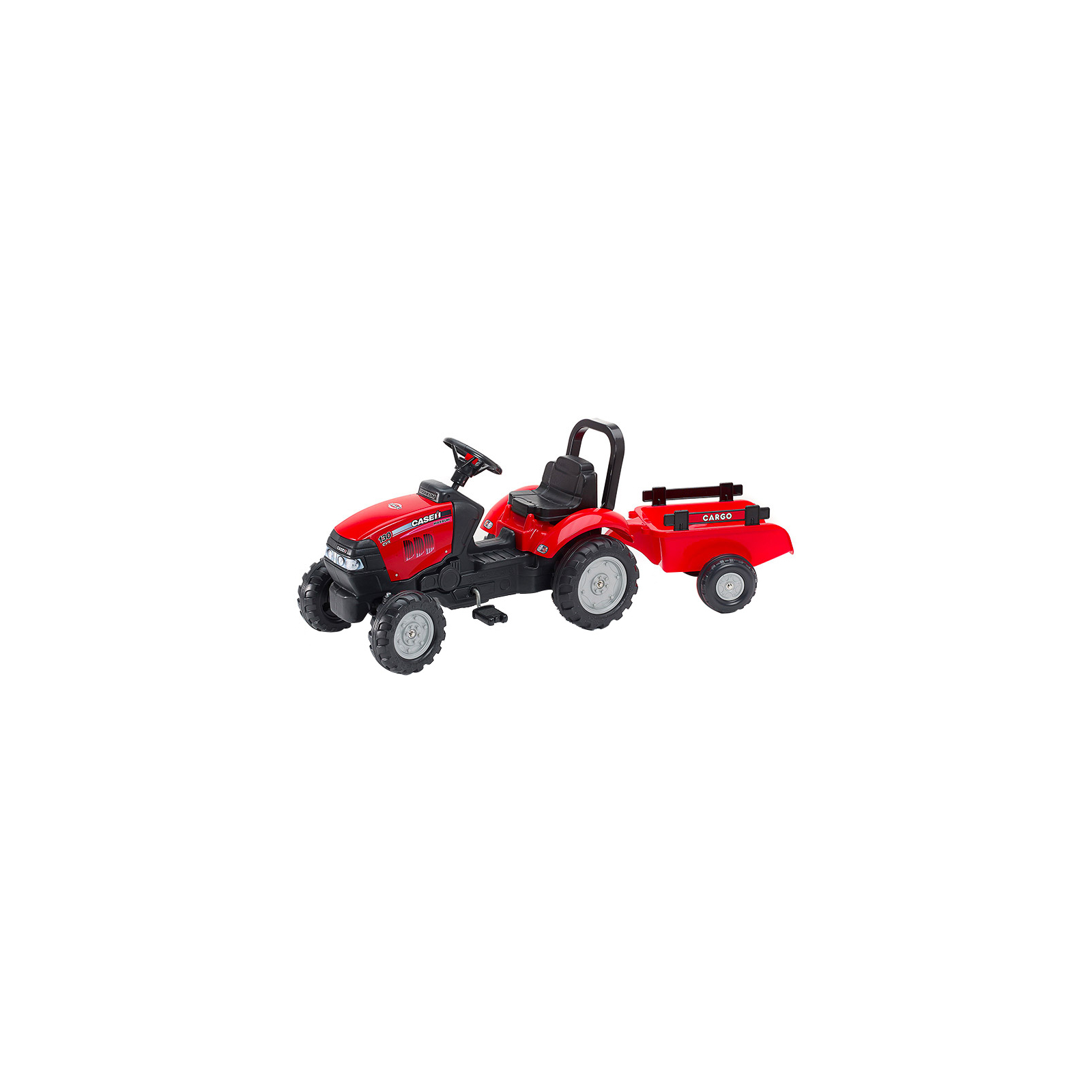 Веломобиль Falk Case IH трактор на педалях с прицепом красный (961B)