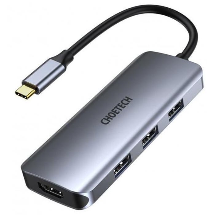 Концентратор Choetech USB-C 7-in-1 (HDMI/PD/CR/USB-A/USB-C) alum (HUB-M19-GY)