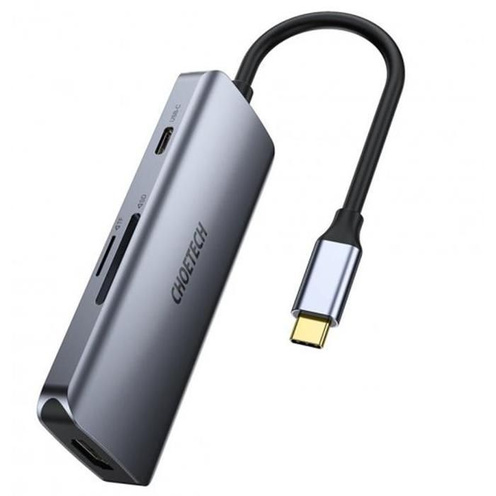 Концентратор Choetech USB-C 7-in-1 (HDMI/PD/CR/USB-A/USB-C) alum (HUB-M19-GY) зображення 2