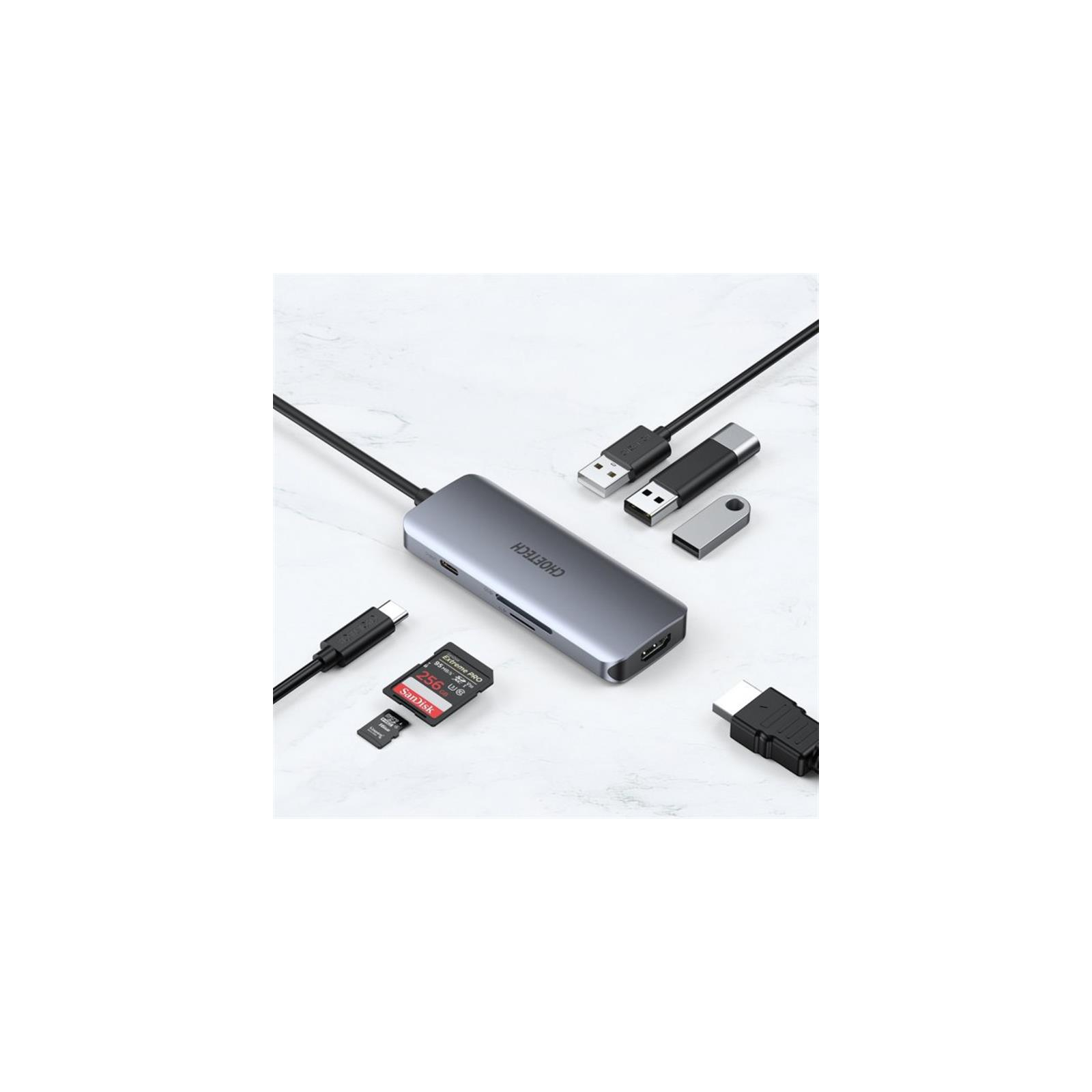 Концентратор Choetech USB-C 7-in-1 (HDMI/PD/CR/USB-A/USB-C) alum (HUB-M19-GY) изображение 4