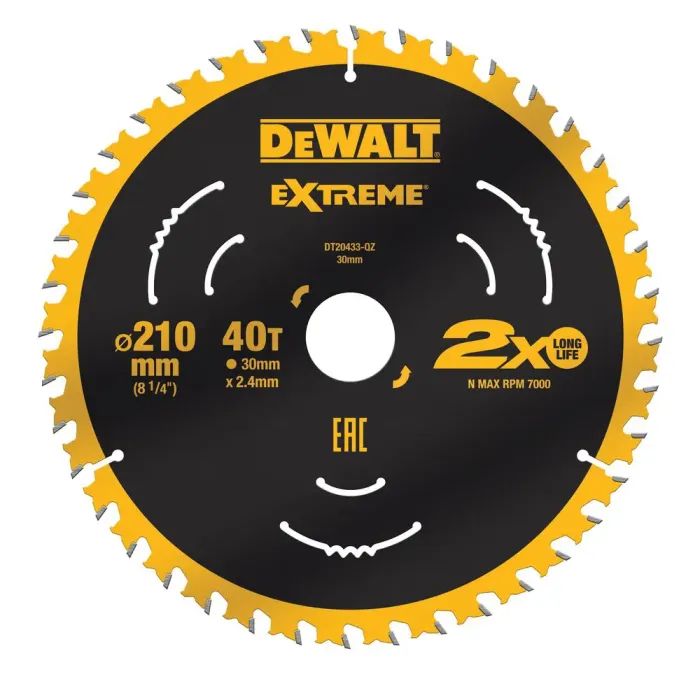 Диск пильный DeWALT EXTREME, 210 х 30 мм, 40z, ATB, 7 градусов, 7000 об/мин. (DT20433)