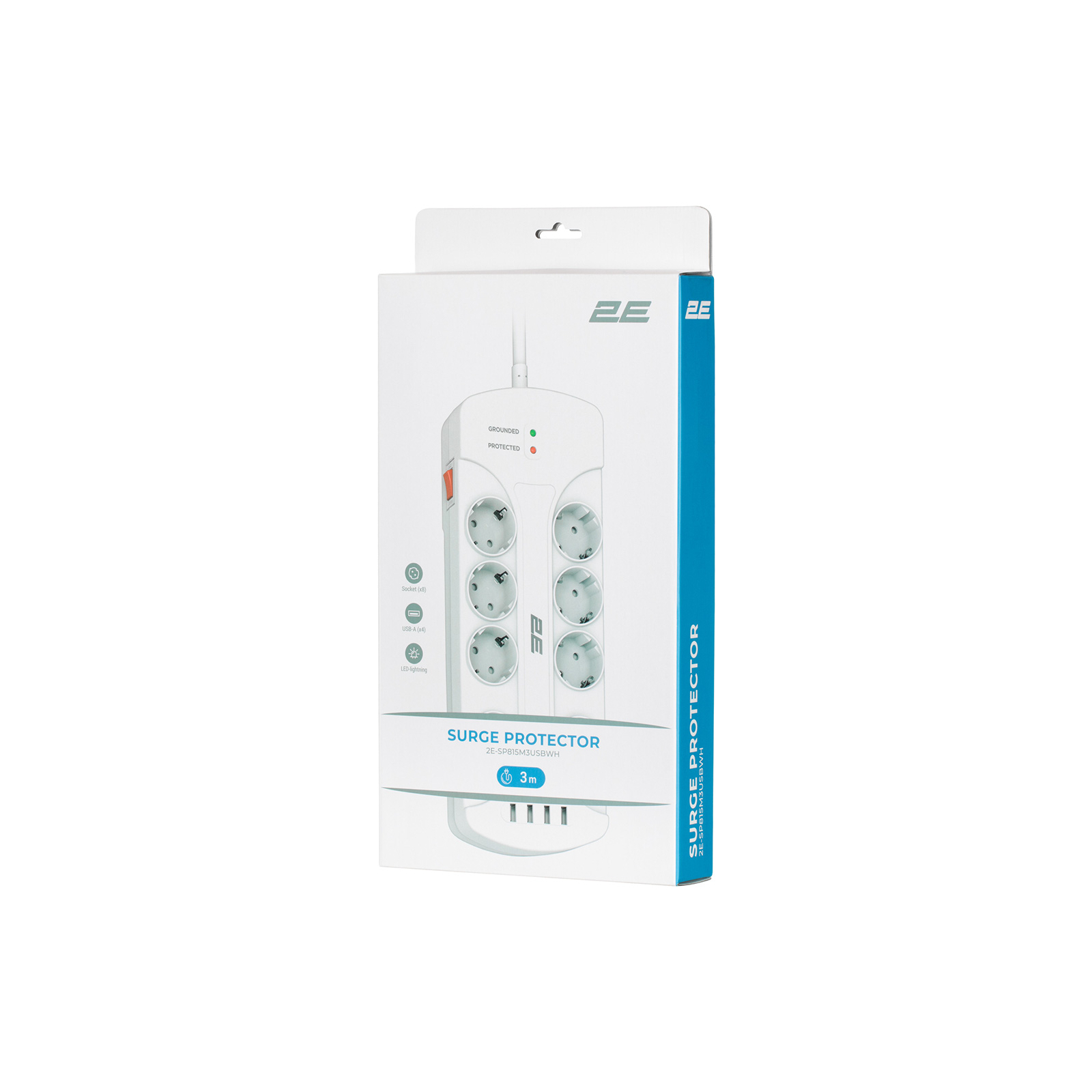 Сетевой фильтр питания 2E 8XSchuko, 3G*1.5мм, 4*USB-A, 3м, white (2E-SP815M3USBWH) изображение 6