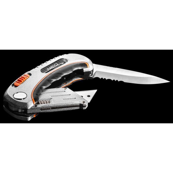 Ніж монтажний Neo Tools складаний, 2 наконечники, 5 трапецієподібних лез у наборі, чохол (63-710) зображення 3
