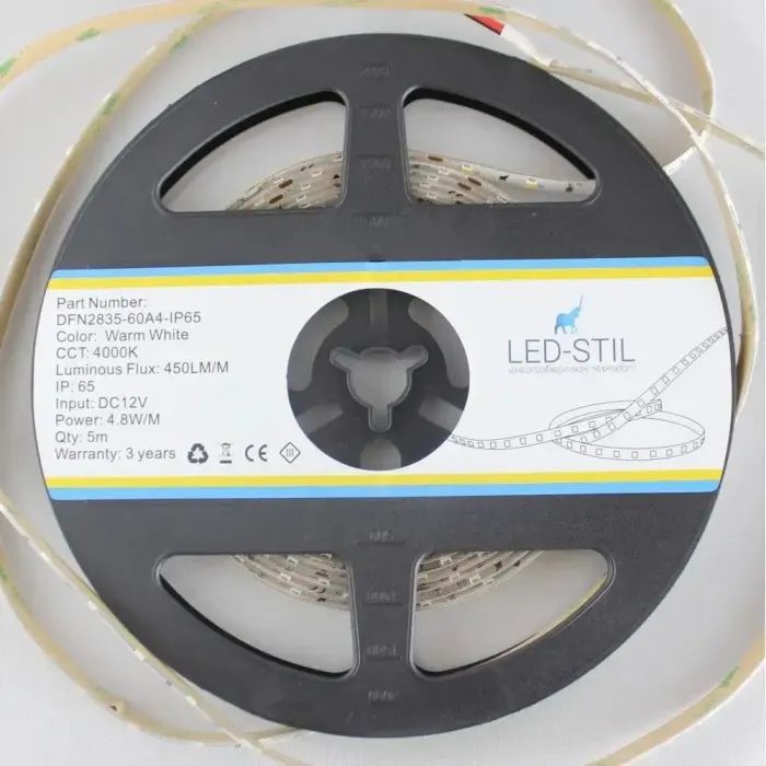 Світлодіодна стрічка LED-STIL 4000K 4,8 Вт/м 2835 60 діодів IP65 12 Вольт 450 lm нейтральне світло (DFN2835-60A4-IP65) зображення 2