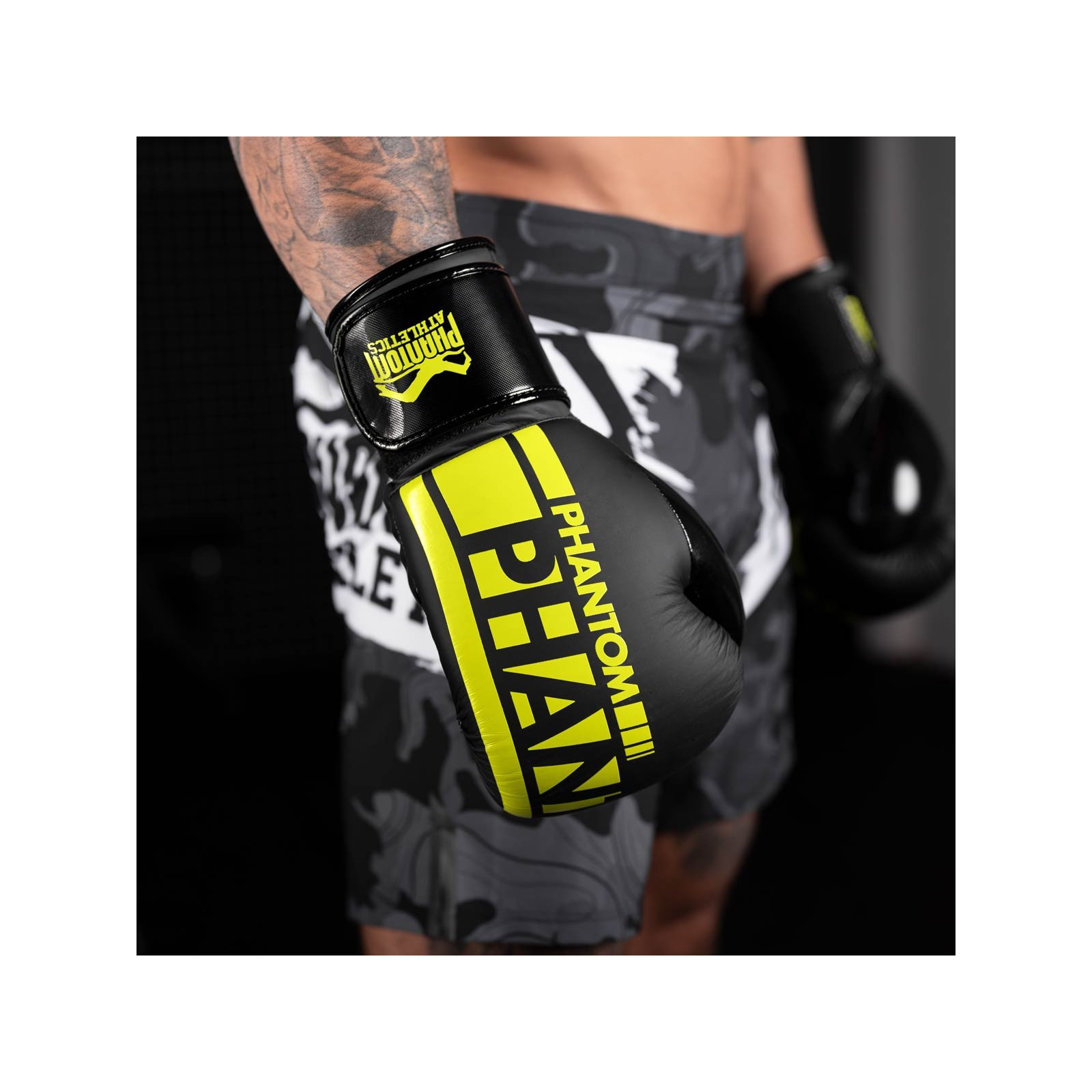 Боксерские перчатки Phantom APEX Elastic Neon Black/Yellow 10oz (PHBG2300-10) изображение 8