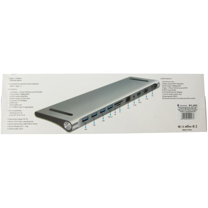 Порт-репликатор Dynamode 11-in-1 USB-C to HDTV 4K/30Hz, VGA, 1хUSB3.0, RJ45, Type-C PD, Audio, SD/MicroSD (BYL-2003) изображение 11