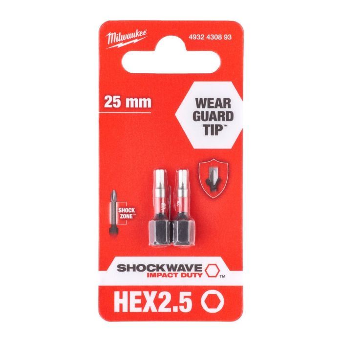 Набір біт Milwaukee SHOCKWAVE Hex2.5, 25мм, 2шт (4932430893) зображення 3