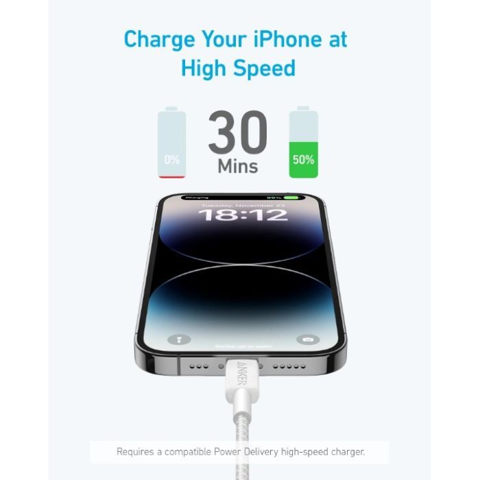Дата кабель USB 2.0 AM to Lightning 1.8m 322 White Anker (A81B6H21) изображение 4