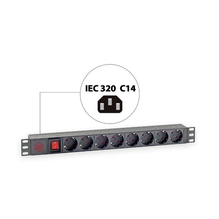 Силовой блок 19" 1U 8xSchuko, вимикач, С14 Kingda (KD-PDU-GM-1U-P8-C14) изображение 2