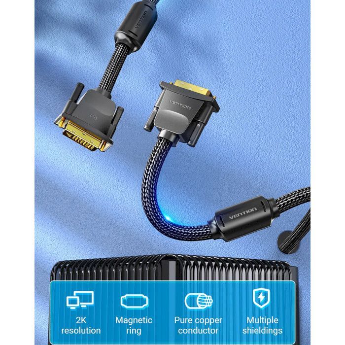 Кабель мультимедийный DVI to DVI 24+1pin 8.0m 2K 60Hz ferrite Vention (EAEBK) изображение 3