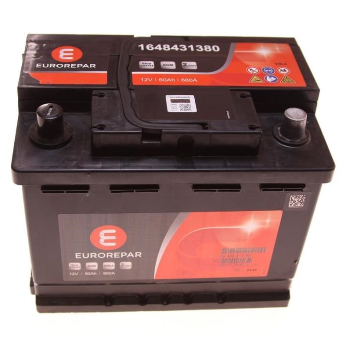 Аккумулятор автомобильный EUROREPAR Start-Stop AGM 60Ah 680A R+ (1648431380)