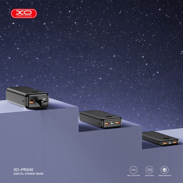 Батарея универсальная XO 30000mAh, PD/20W, QC/22.5W, with light, black (PR240_Black) изображение 4