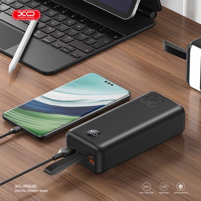 Батарея универсальная XO 30000mAh, PD/20W, QC/22.5W, with light, black (PR240_Black) изображение 7