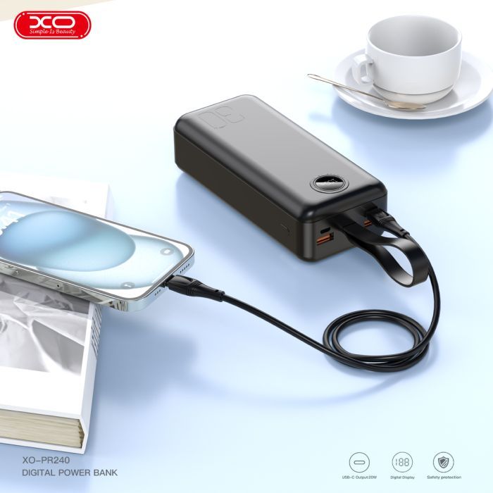 Батарея универсальная XO 30000mAh, PD/20W, QC/22.5W, with light, black (PR240_Black) изображение 8