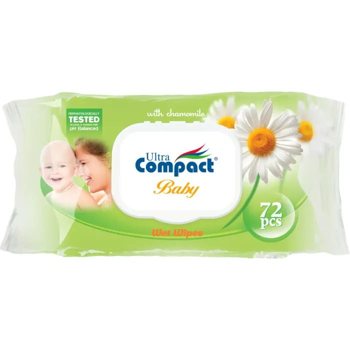 Детские влажные салфетки Ultra Compact Ромашка з клапаном 2 пачки по 72 шт. (2000064264507)