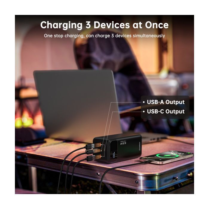 Батарея универсальная Choetech 50000mAh, PD/65W, QC/3.0, USB-C In/out, 2*USB-A (B733-CCBK) изображение 6