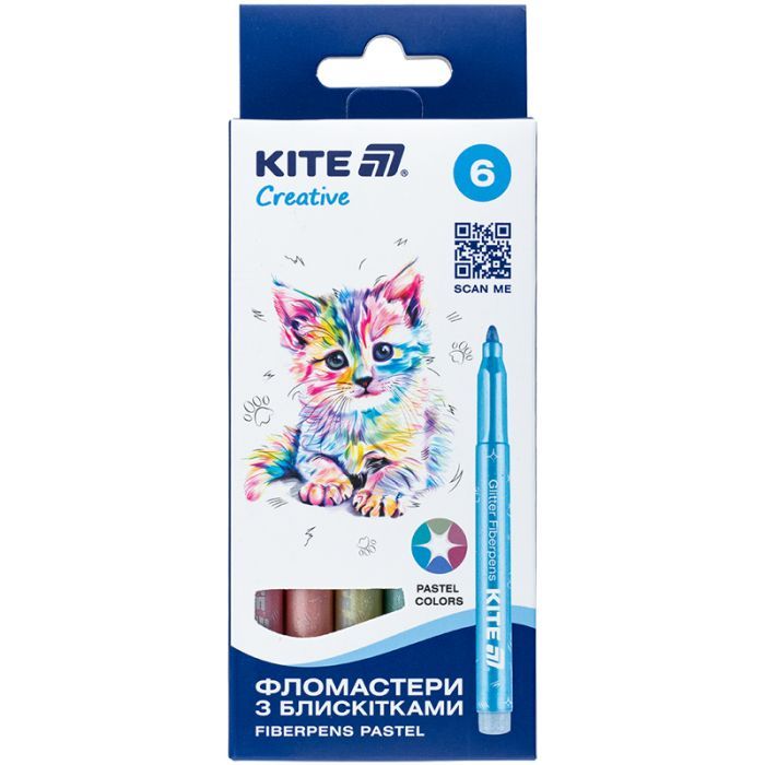Фломастери Kite Creative з блискітками пастель 6 кольорів (K-1148)