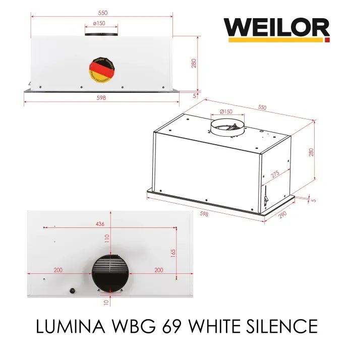 Витяжка кухонна Weilor LUMINA WBG 69 WHITE SILENCE зображення 12