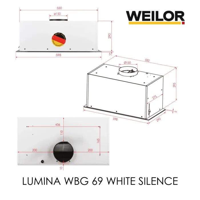Вытяжка кухонная Weilor LUMINA WBG 69 WHITE SILENCE изображение 12