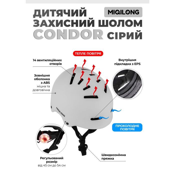 Шолом Miqilong Condor сірий (CONDOR-M-GRAY) зображення 11