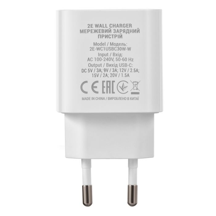 Зарядное устройство 2E 30W USB-C PD white (2E-WC1USBC30W-W) изображение 4