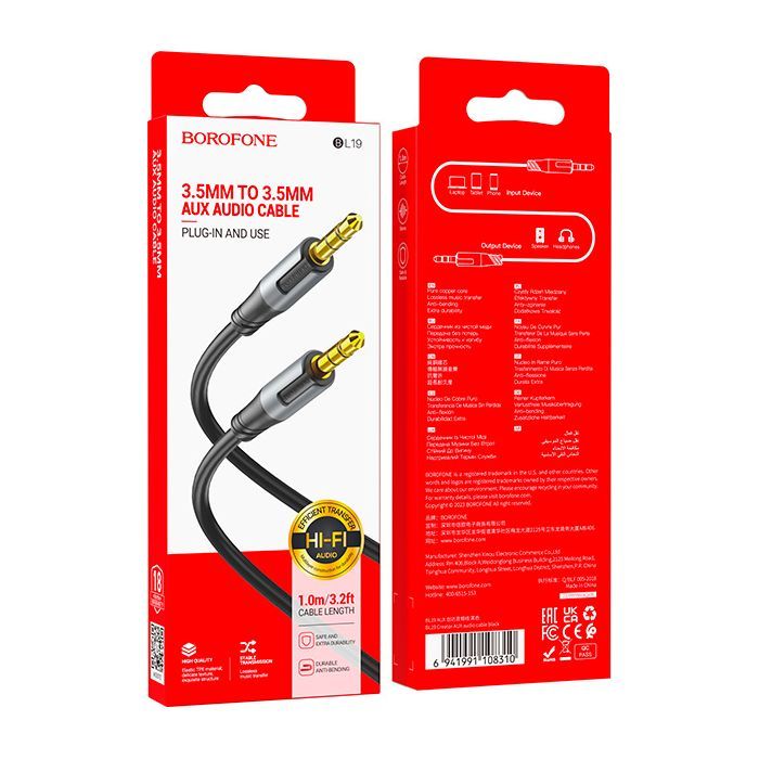 Кабель мультимедийный 3.5mm M to 3.5mm M 1.0m black BOROFONE (6941991108310) изображение 5