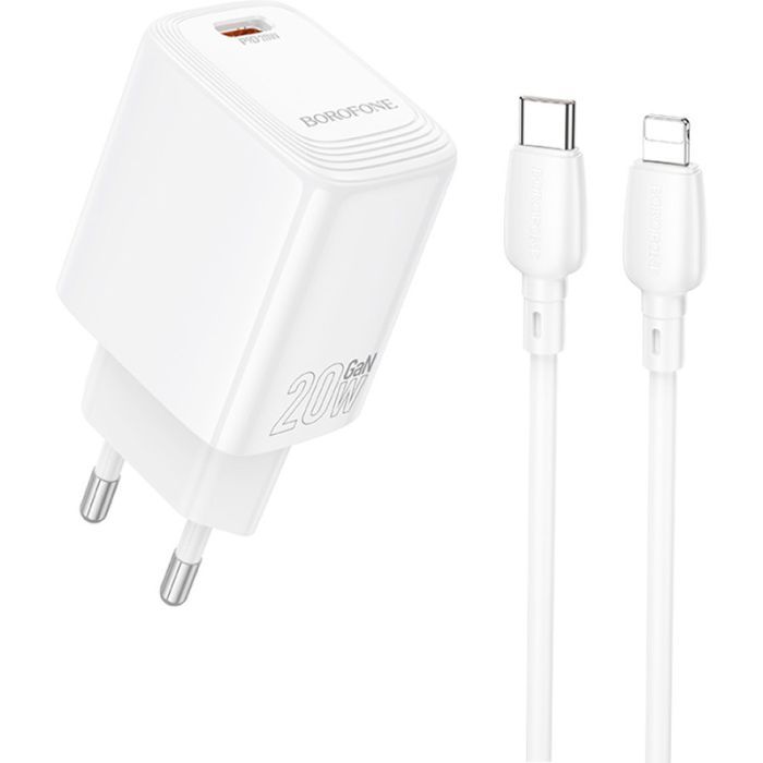 Зарядное устройство BOROFONE BN26 Fuente USB-C PD20W + cable USB-C to Lightning White (6941991120244)