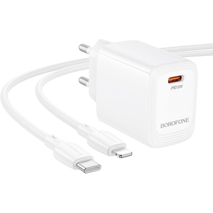 Зарядное устройство BOROFONE BN26 Fuente USB-C PD20W + cable USB-C to Lightning White (6941991120244) изображение 2