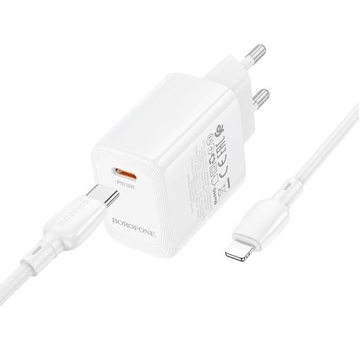 Зарядное устройство BOROFONE BN26 Fuente USB-C PD20W + cable USB-C to Lightning White (6941991120244) изображение 3