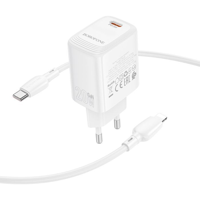 Зарядное устройство BOROFONE BN26 Fuente USB-C PD20W + cable USB-C to Lightning White (6941991120244) изображение 6