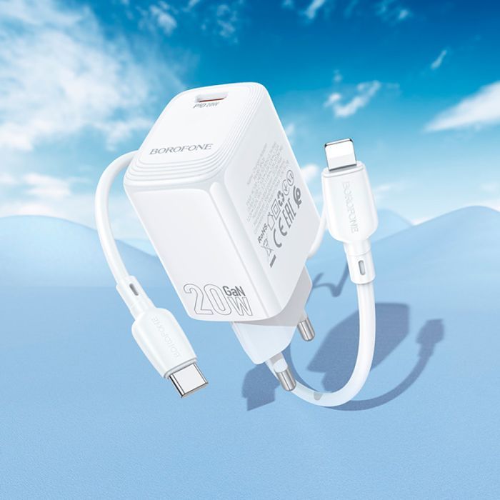 Зарядное устройство BOROFONE BN26 Fuente USB-C PD20W + cable USB-C to Lightning White (6941991120244) изображение 8