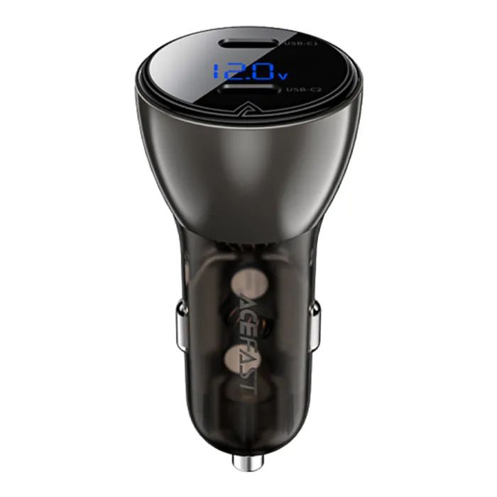 Зарядний пристрій Acefast B10 Car Charger 2xUSB-C 60W with digital display Metal Black (6974316282358)