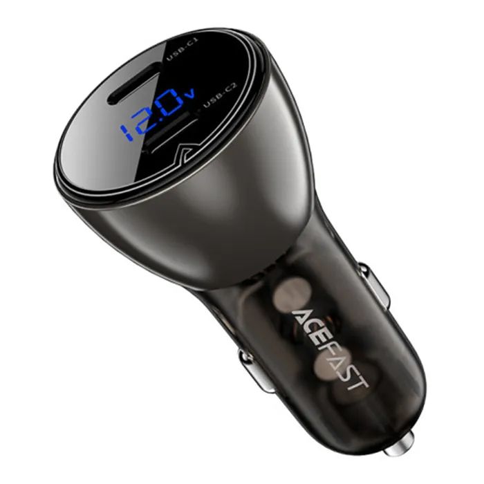Зарядний пристрій Acefast B10 Car Charger 2xUSB-C 60W with digital display Metal Black (6974316282358) зображення 3