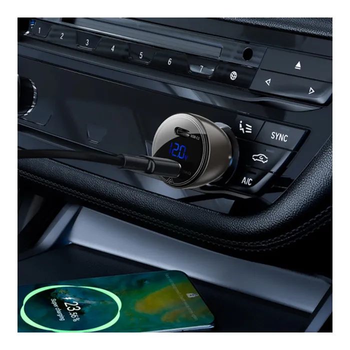 Зарядний пристрій Acefast B10 Car Charger 2xUSB-C 60W with digital display Metal Black (6974316282358) зображення 5