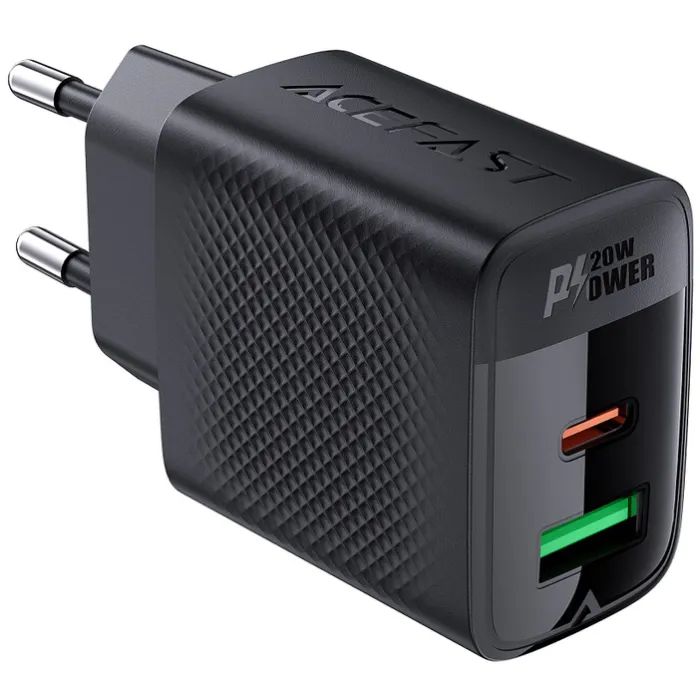 Зарядний пристрій Acefast A78 1xUSB-C PD20W + 1xUSB-A GaN Black (6974316283256) зображення 3