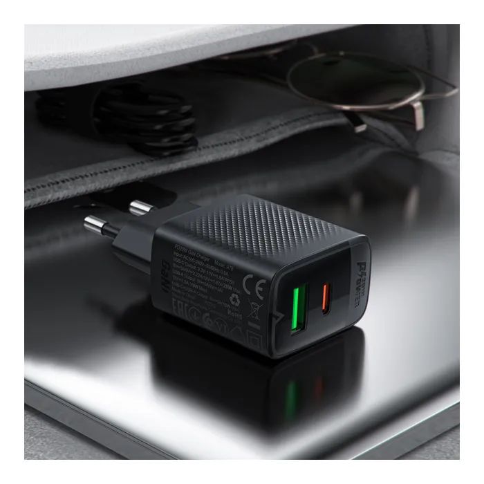 Зарядний пристрій Acefast A78 1xUSB-C PD20W + 1xUSB-A GaN Black (6974316283256) зображення 6