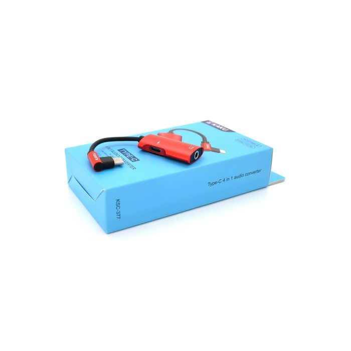 Перехідник USB-C 4-in-1 Audio Adapter USB-C + 3.5mm red iKAKU (KSC-377-TC-R)