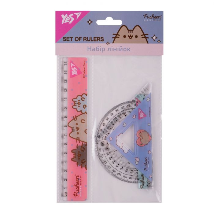 Линейка Yes набор Pusheen, линейка 15 см (3 предмета) (370688)