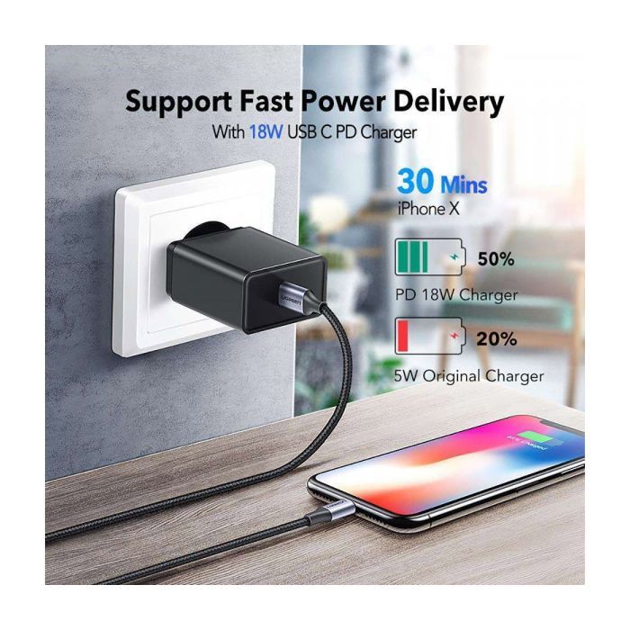 Дата кабель USB-C to Lightning 1.0m 3A 60W US304 black UGREEN (60759) изображение 4