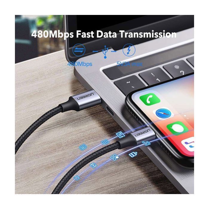 Дата кабель USB-C to Lightning 1.0m 3A 60W US304 black UGREEN (60759) изображение 5