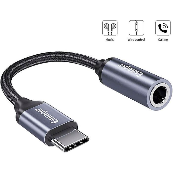 Переходник USB-C M to 3.5mm F 0.12m gray Essager (EZJE01-0G) изображение 2