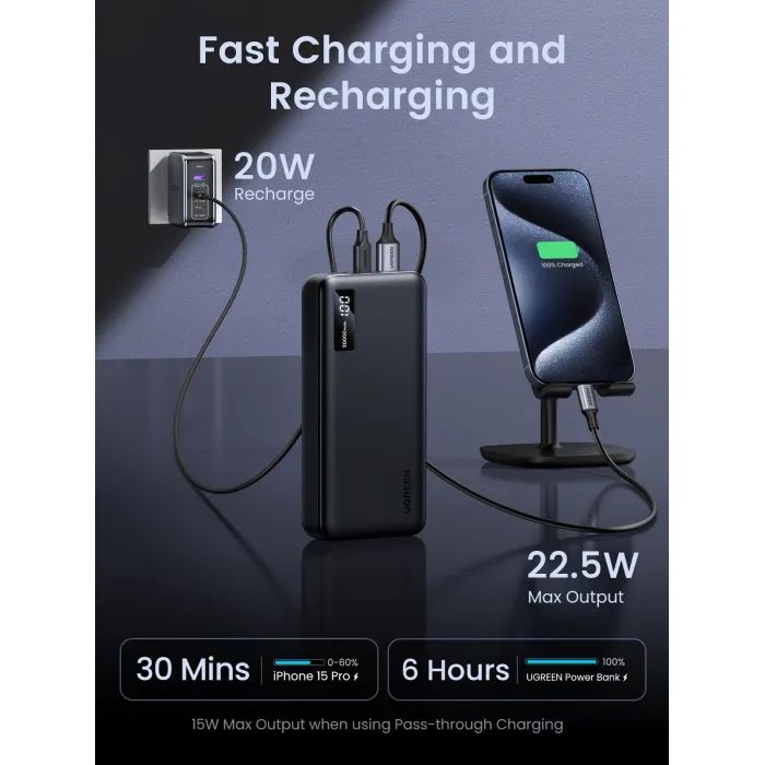 Батарея універсальна Ugreen 20000mAh 20W Two-way Fast Charging (PB312 25683) зображення 8