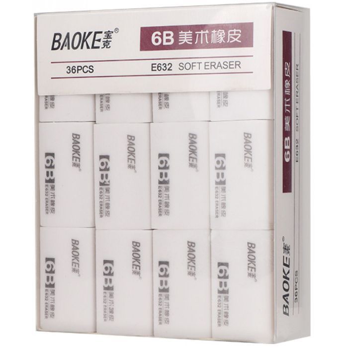 Гумка Baoke прямокутна 39 х 23 х 10 мм, TPR білий 6B, 36 шт (E632) зображення 2