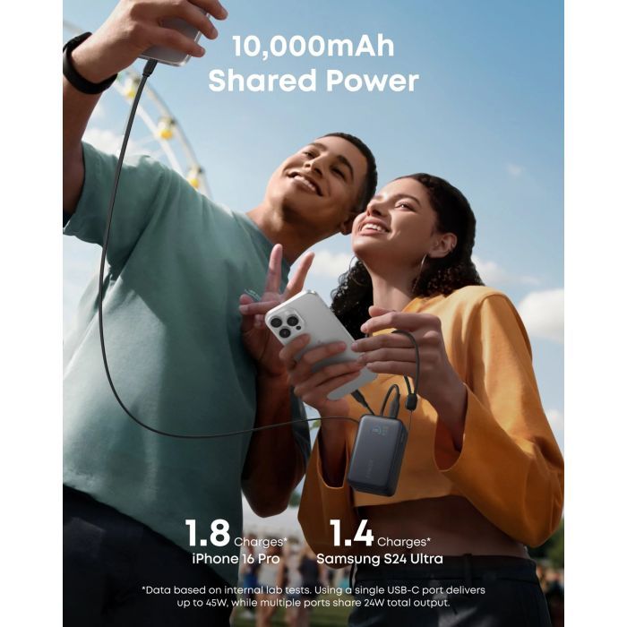 Батарея универсальная Anker 10000mAh Nano 45W Built-In USB-C Cable Black (A1638H11) изображение 4